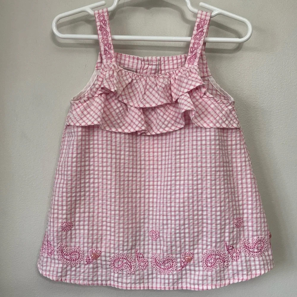 Starting Out Gingham Seersucker Ruffle Top Bloomers Toddler Size 18 Month Pink